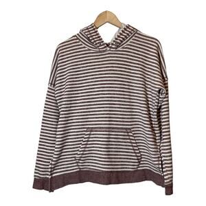 Volcom Striped French Terry Hoodie Medium Maroon Cream